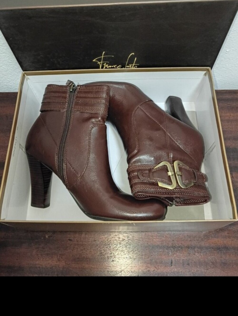 Franco Sarto A-Line Chestnut Brown Leather Ankle Boots 7.5 Narrow New In Box